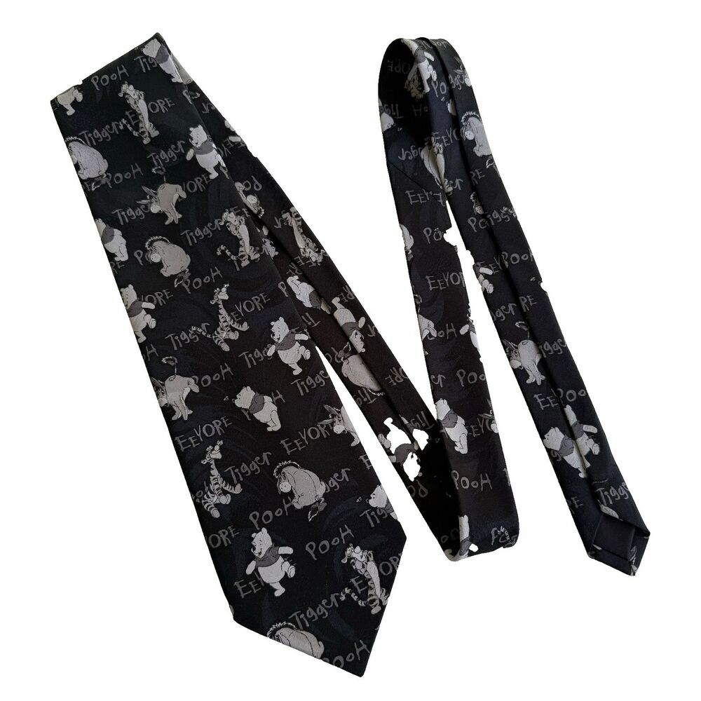 DISNEY WINNIE THE POOH NECK TIE TIGGER EEYORE BLACK GRAY 4x58"